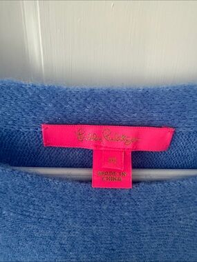 Lilly Pulitzer Sky Blue Crewneck Sweater with Hot Pink Label
